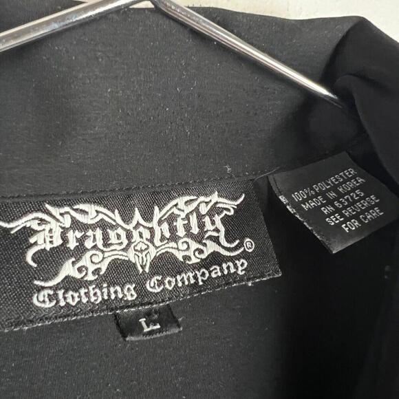 Vintage Dragonfly Button Down Shirt  Tribal Men’s Size L Black  90s Y2K - Picture 2 of 5